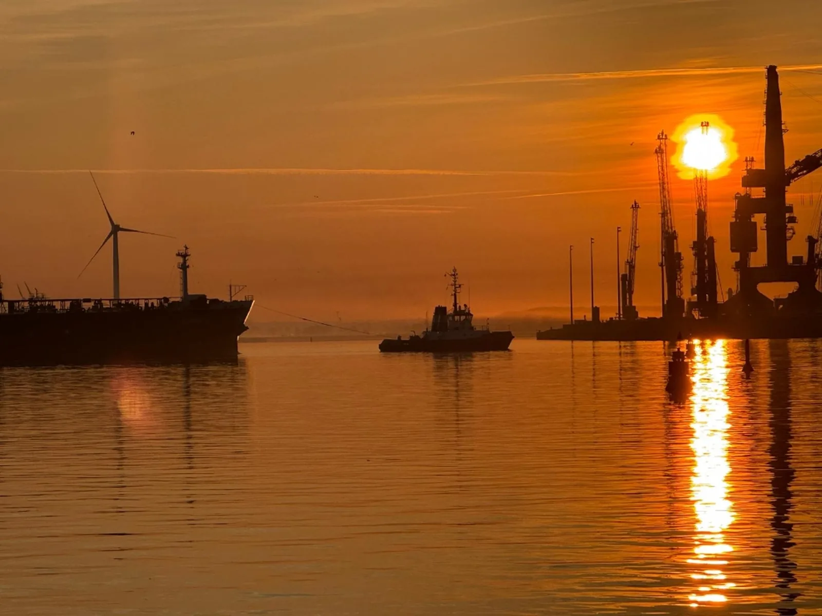 Port of Cuxhaven at sunset